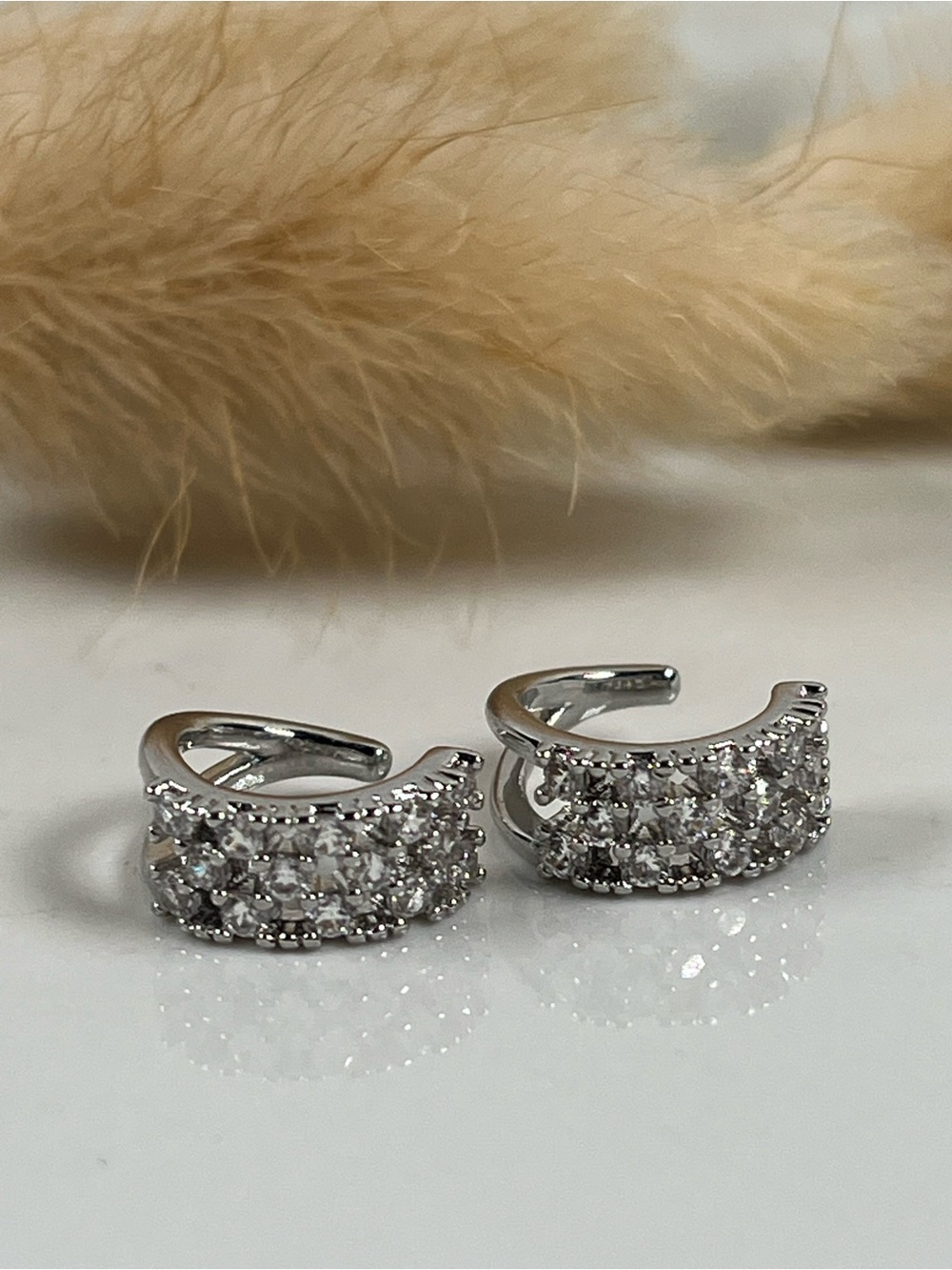 White Gold Overlay Cubic Zirconia Ear Cuffs